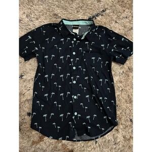 Boys Button‎ Down Shirt Palm Tree Navy Teal Size 10/12